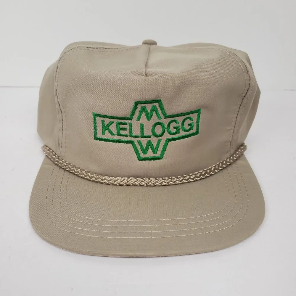 MW Kellogg Rope Hat Strap Back Mens One Size Green Tan Embroidered Advertising